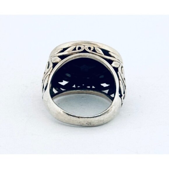 Estate Sterling Silver 925 Black Chalcedony Filigree Ring Size 7 Indonesia 9g - Picture 3 of 10